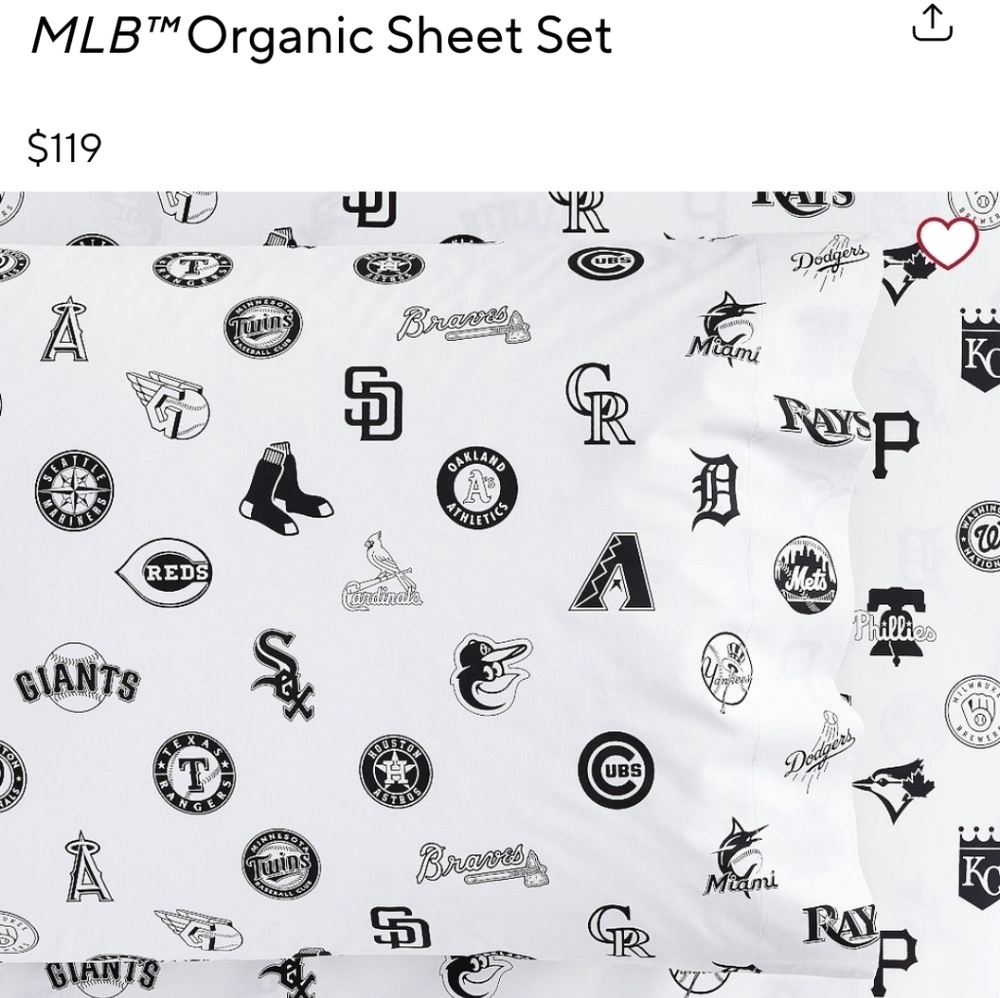 Pottery Barn Teen White MLB Team Logo TWIN SHEET SET
